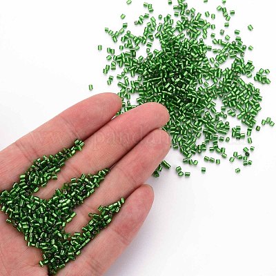 ガラス竹ビーズ  銀並ぶ  グリーン  1.8~2.2x1.8~2mm  穴：0.8~0.9mm  約15000個/ポンド&nbsp;SEED-S032-08A-27-1