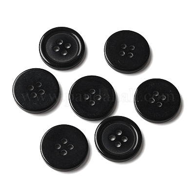 樹脂ボタン  染め  フラットラウンド  ブラック  18x3mm  穴：2mm  395個/袋&nbsp;RESI-D030-18mm-02-1