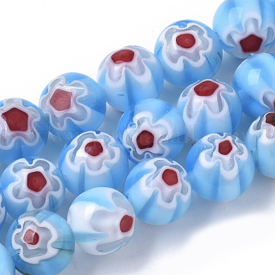 Handmade Millefiori Lampwork Beads Strands&nbsp;LAMP-R143-01E-1