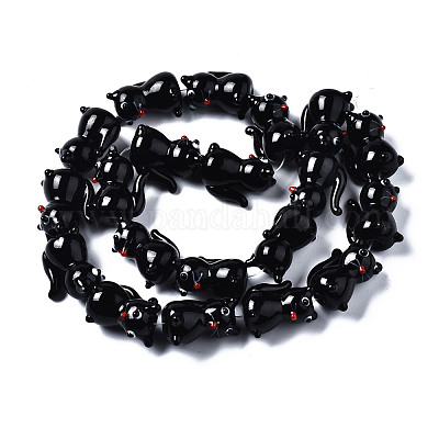 手作り凹凸柄ランプワークビーズ連売り  猫  ブラック  22~23x13~14x16~18mm  穴：1.5mm  約20個/連  17.24インチ（43.8cm）&nbsp;LAMP-Q031-003-1