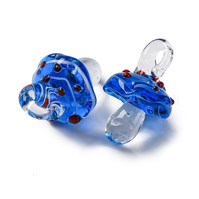 手作りランプワークペンダント  バンピー  キノコ  ブルー  24.5~29.5x15~18.5mm  穴：2~5mm&nbsp;LAMP-M02-01W-1