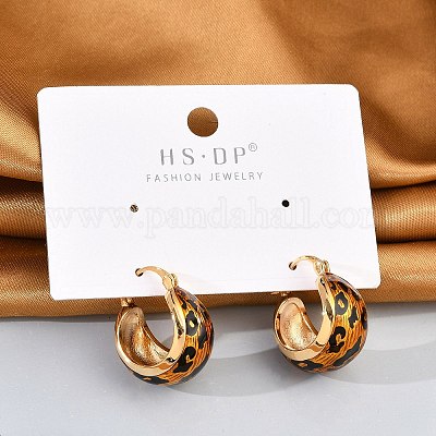 Brass Enamel Hoop Earrings&nbsp;EJEW-P301-07G-1