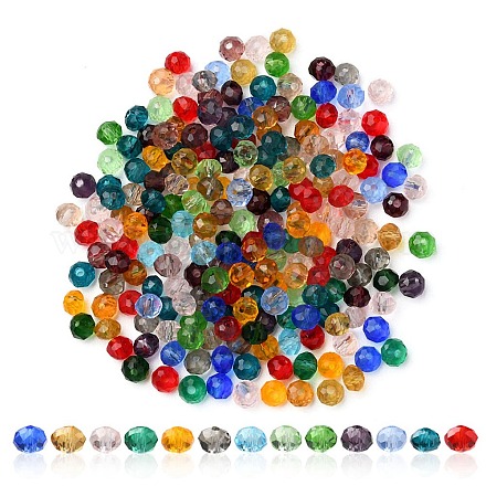 カット加工ロンデル透明ガラスビーズ  ミックスカラー  4x3mm  穴：1mm  200個/セット&nbsp;GLAA-YW0001-84A-1