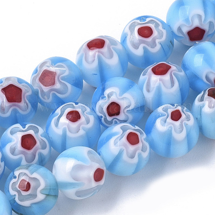Handmade Millefiori Lampwork Beads Strands LAMP-R143-01E-1