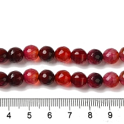 染色・加熱された天然の龍脈瑪瑙ビーズ連売り  多面カット  ラウンド  暗赤色  8mm  穴：1.2mm  約48個/連  14.69''（37.3センチメートル）&nbsp;G-P539-A01-25