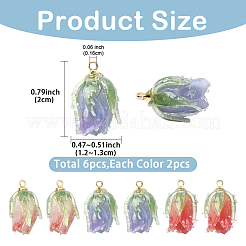 6個3色透明アクリルパーツ  花  真鍮のパーツと  ミックスカラー  20x12~13x12~13mm  穴：1.6mm  2個/カラー&nbsp;SACR-YW0002-09