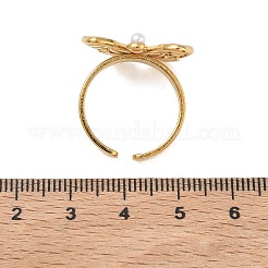 女性用304ステンレススチールカフオープンリング  エナメル  模造パールビーズ  ゴールドカラー  蝶  18mm  蝶：15.5x21mm&nbsp;RJEW-F207-01C-G