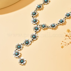 Vintage Alloy & Synthetic Turquoise Flower Y Necklaces for Women&nbsp;WGD1AD6-01