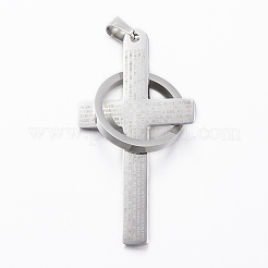 304ステンレススチール製ビッグペンダント  リングと言葉で交差する  ミックスカラー  53x30x2.2mm  穴：9x5mm&nbsp;STAS-H385-15