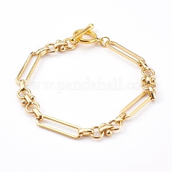 ブラスリンクチェーンブレスレット  トグル留め金付き  18KGP本金メッキ  7-1/2インチ（19cm）&nbsp;BJEW-JB06016