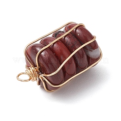 Natural Red Rainbow Jasper/Natural Tiger Eye/Natural Unakite/Natural Blue Spot Jasper/Opalite Copper Wire Wrapped Column Pendants&nbsp;PALLOY-JF02974