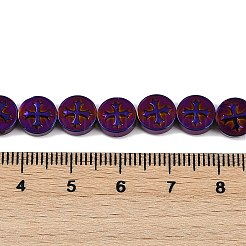電気めっき合成非磁性ヘマタイト ビーズ 連売り  クロスとフラットラウンド  パープルメッキ  8x3mm  穴：0.8mm  約51個/連  15.75''（40センチメートル）&nbsp;G-K375-B02-05
