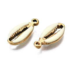 304ステンレスペンダント  エナメル  巻き貝  ゴールドカラー  淡黄色  17x8x3.5mm  穴：1mm&nbsp;STAS-T052-42F