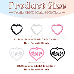 24個6スタイルのスプレー塗装亜鉛合金ペンダント  ハート  ミックスカラー  23.5~28x24.5~29x2~3mm  穴：2mm  4個/スタイル&nbsp;FIND-PJ0001-23