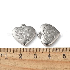 304ステンレスペンダント  キノコのチャームが付いたハート  ステンレス鋼色  16.5x17x3.5mm  穴：1.8mm&nbsp;STAS-I330-026P