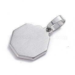 変色しない201ステンレススチールペンダント  木と八角形  ステンレス鋼色  16.5x14.5x2mm  穴：4x6.5mm&nbsp;STAS-O113-04A