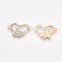 合金リンクコネクター  ラインストーン付き  ハートと蝶  クリスタル  ゴールドカラー  15x23.5x2mm  穴：1.5mm&nbsp;PALLOY-S118-29