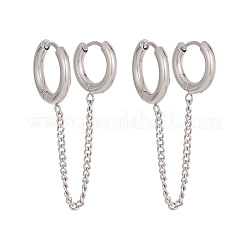 女性用304ステンレススチール製ダブルフープピアス  チェーン形状  ステンレス鋼色  37x0.8~10mm&nbsp;XJ9052-2