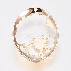 真鍮チャーム  ニッケルフリー  女の子とオーバル  18KGP本金メッキ  45x30x1mm  穴：1.8mm&nbsp;LS-KK-K230-04G-NF