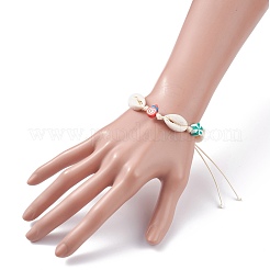 Natural Cowrie Shell Braided Bead Bracelet&nbsp;BJEW-JB07400-03