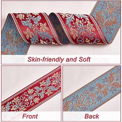 エスニック風刺繍ポリエステルリボン  ジャカードリボン  服飾材料  片面花柄  レッド  2-3/8インチ（60mm）  約5.47ヤード（5m）/バンドル&nbsp;OCOR-WH0079-25B