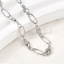 304ステンレススチールリンクブレスレット  女性用オーバルジュエリー  ハート  ステンレス鋼色  6-7/8インチ（17.6cm）&nbsp;BJEW-A044-03C-P