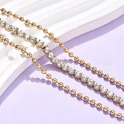 304ステンレススチールマルチ連ブレスレット  女性用ラインストーンカップ＆ボールチェーンブレスレット  イオンプレーティング（ip）  ゴールドカラー  7x1/4インチ（17.9x0.75cm）&nbsp;BJEW-C103-06G