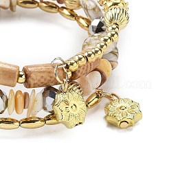 ボヘミアンな手仕事のマルチカラーストーンビーズブレスレット  アクリル  湯通しアーモンド  内径：1-7/8インチ（4.8cm）&nbsp;AJEW-Z038-01D