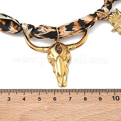 Cowboy 304 Stainless Steel & Natural Tiger Eye Cattle Heart Boot Pendant Necklaces&nbsp;NJEW-F372-01G
