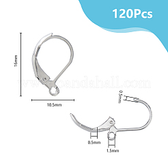 304ステンレススチールフレンチフックピアス金具120個  カン付き  ステンレス鋼色  16x10.5x0.5mm  穴：1.5mm  ピン：0.5mm&nbsp;STAS-DC0015-94