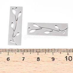 変色しない201ステンレススチールペンダント  葉の長方形  ステンレス鋼色  28x9x1mm  穴：1.4mm&nbsp;STAS-N090-JN820-1
