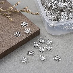 マルチペタル鉄ビーズキャップ  花  プラチナ  6x1mm  穴：1mm  500個/箱&nbsp;IFIN-YW0001-12P