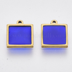 ステンレスペンダント201個  エポキシ樹脂  正方形  ミックスカラー  ゴールドカラー  12x10x1.5mm  穴：1.2mm&nbsp;X-STAS-R100-44A