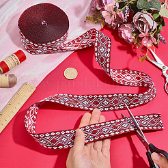 10ヤードの菱形ヴィンテージジャカードポリエステルリボン  刺繍入りの織りリボン  衣類用アクセサリー  レッド  1-1/4インチ（32~32.5mm）&nbsp;OCOR-ME0001-81B