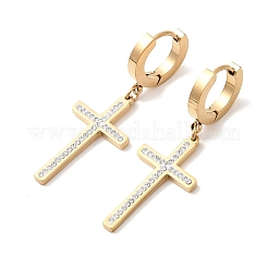 Cross 304 Stainless Steel Polymer Clay Rhinestones Hoop Earrings&nbsp;EJEW-G453-11G-02