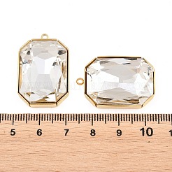 304ステンレススチールとガラスのペンダント  八角形チャーム  18KGP本金メッキ  イオンプレーティング（ip）  長持ちメッキ  多面カット  透明  29.5x20x7.5mm  穴：2mm&nbsp;STAS-G398-27G-01