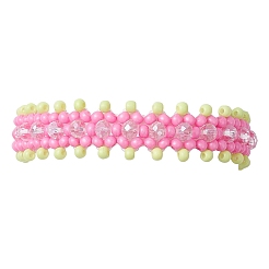 女性のためのガラスシードビーズブレスレット  ショッキングピンク  6-3/4インチ（17cm）&nbsp;BJEW-MZ00139-01