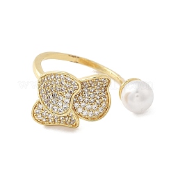 Brass Micro Pave Cubic Zirconia Cuff Rings for Women&nbsp;RJEW-P129-02G