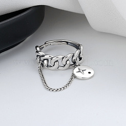 Flat Round Curb Chain 925 Sterling Silver Adjustable Finger Rings for Women&nbsp;FS-WG6366E-01
