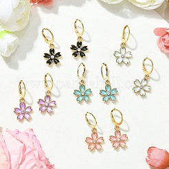 アロイエナメルフラワーフレンチフックピアス  クリスタルラインストーンさくらダングルイヤリング女性用  ミックスカラー  30x13.5mm&nbsp;EJEW-JE05574