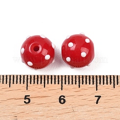 手作りランプワークビーズ  波点プリントの丸型  レッド  10x9.5mm  穴：1.6mm&nbsp;LAMP-B039-01