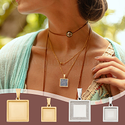 DIY Blank Square Pendant Making Kit&nbsp;DIY-UN0005-46
