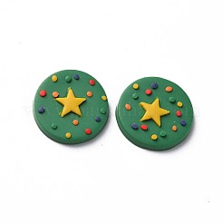 手作り樹脂クレイカボション  クリスマス  スターとフラットラウンド  グリーン  16x3~4mm&nbsp;CLAY-T017-14