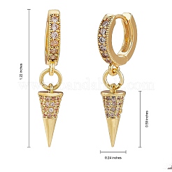 クリアキュービックジルコニアコーンドロップハギーフープピアス  女性のための真鍮のアクセサリー  ゴールドカラー  31mm  ピン：0.9mm&nbsp;EJEW-SW00005-09