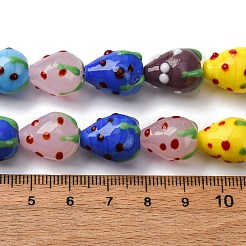手作りランプワークビーズ連売り  苺  ミックスカラー  14.5~15.5x12~13mm  穴：1.6mm  約19~20個/連  11.42''~11.81''（29~30センチメートル）&nbsp;LAMP-R109B-15A-01
