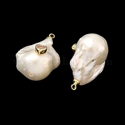 Brass & Pearl Micro Pave Cubic Zirconia Pendants&nbsp;KK-H259-13C-G02