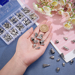 117個10スタイルのチベットスタイルの合金コードエンド  エンドキャップ  コラム＆ベル＆ハンマー  アンティークシルバー  10~20x6~18x4.5~10mm  穴：1.5~4mm&nbsp;TIBE-PH0002-06