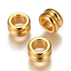 304ステンレススジ入りビーズ  コラム  24KGP本金メッキ  8x4mm  穴：5mm&nbsp;X-STAS-I117-16A-G