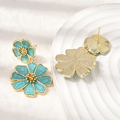 Flower Brass Dangle Stud Earrings&nbsp;EJEW-D352-05G