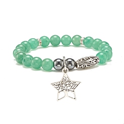 Gemstone & Synthetic Hematite Stretch Bracelet with Star Charm&nbsp;BJEW-JB07714